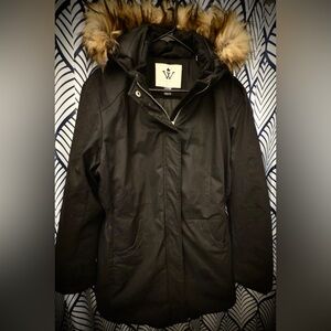 Women's Black Jacket with Faux Fur Hood